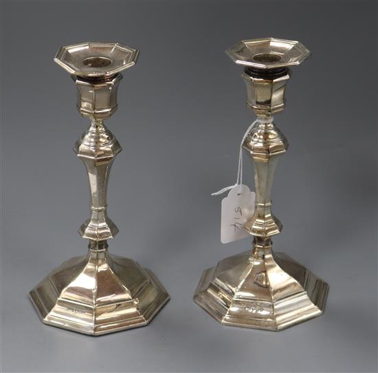 A pair of 1960s silver octagonal candlesticks by James Dixon & Sons, 21.7cm.